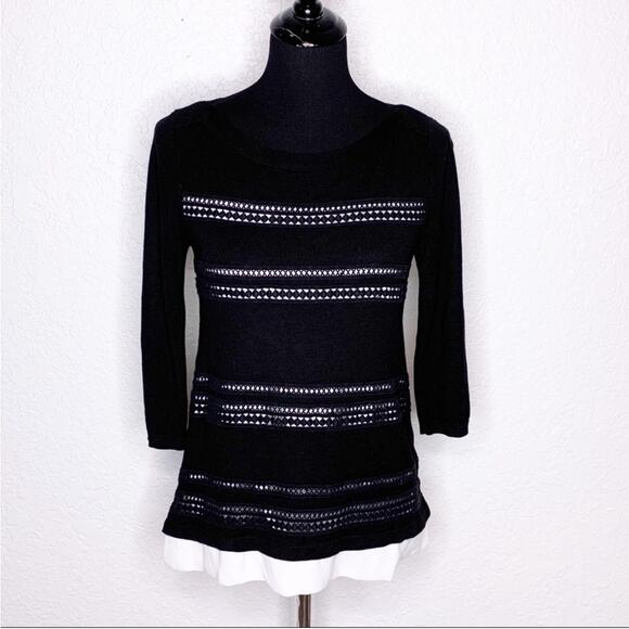 WHBM black geometric eyelet knit sweater white lining size Small - Picture 1 of 13